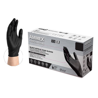 10/100 Ammex MED Black PF Nitrile Exam Gloves