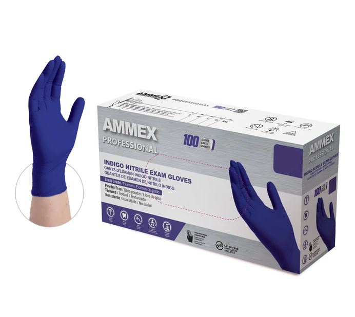 10/100 Ammex SM Indigo 4ml Pf Nitrile Exam Glove