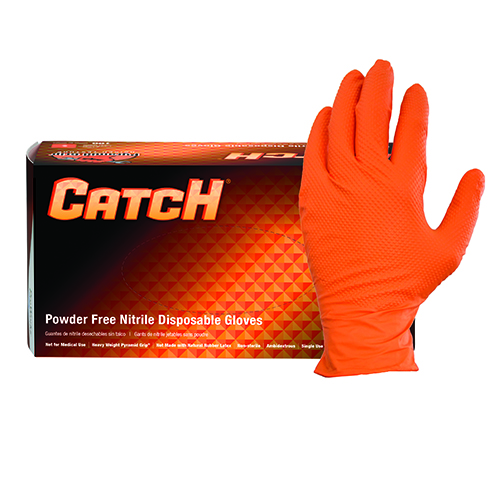 10/100 LG Catch® Nitrile Disposable Powder-Free Gloves with Pyramid Grip® Texture, Orange