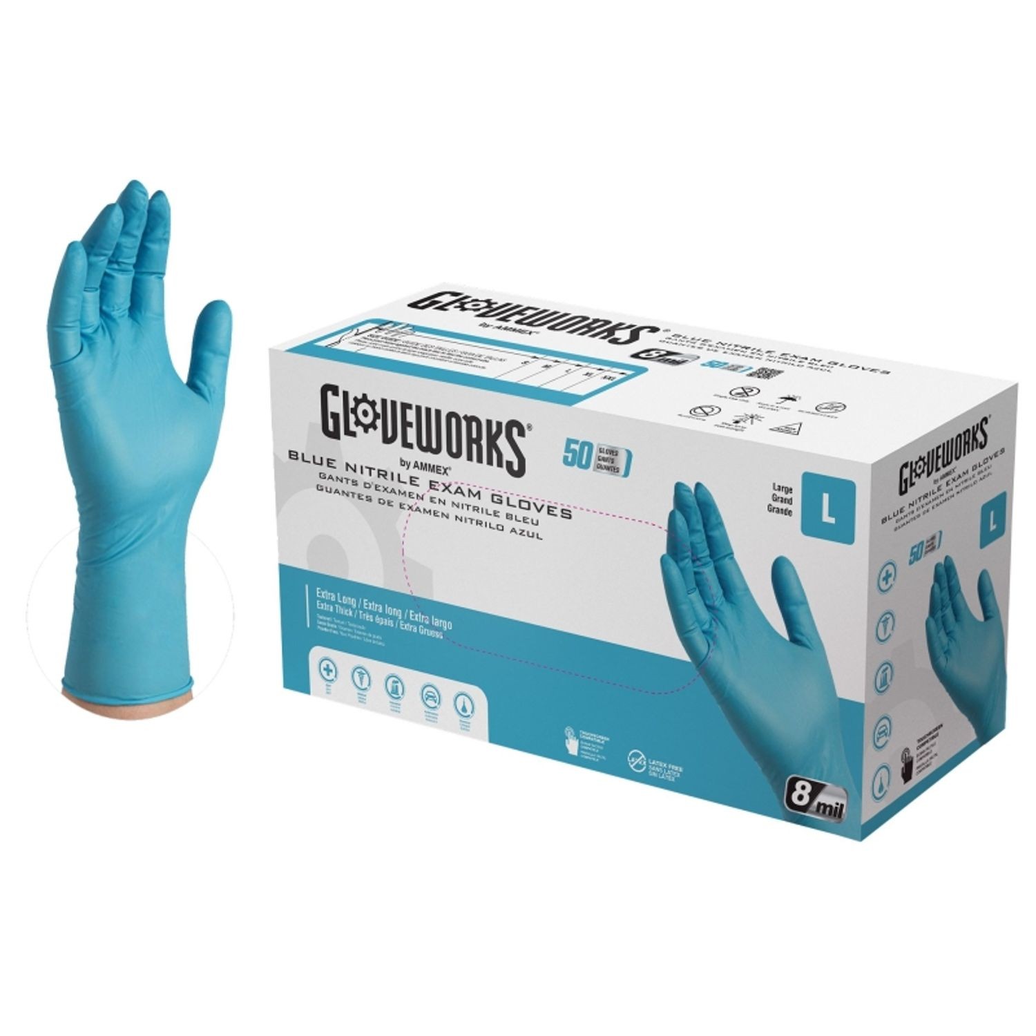 50/10 Blue LG Nitrile PF Exam Gloves, 7 mil