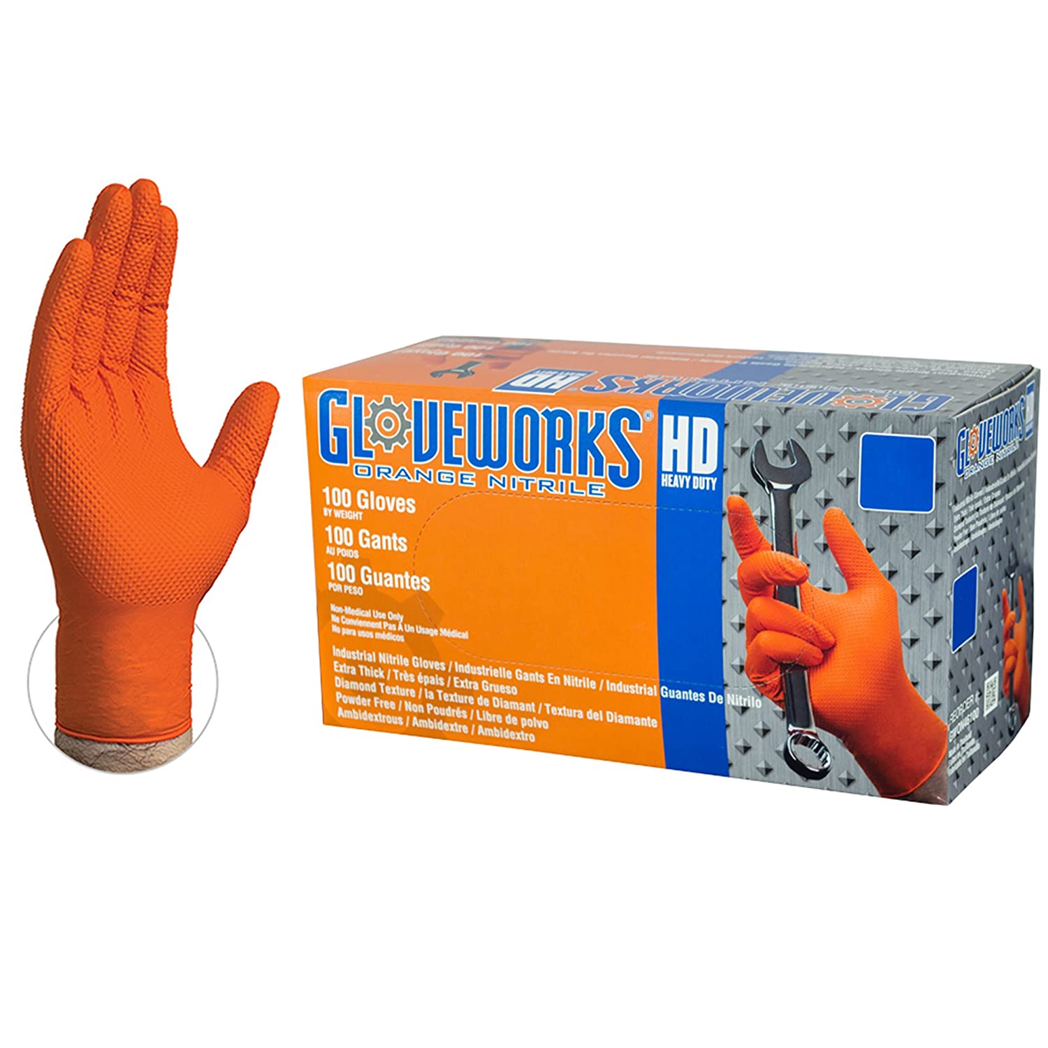 Gloveworks Heavy Duty LG Orange 8mil Industrial Grade Glove, 10/100