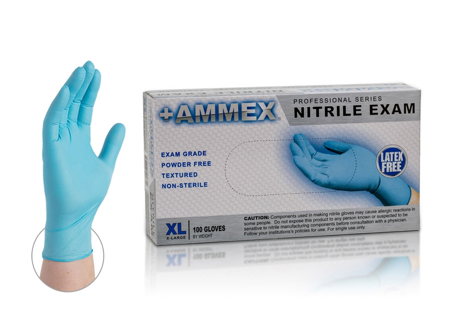 Ammex XL Blue Professional, Exam Grade, Nitrile Exam Gloves, 10/100