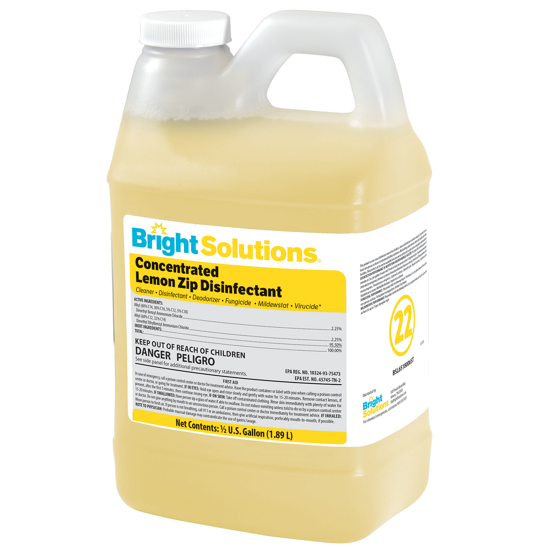 Bright Solutions™ Concentrated Lemon Zip Disinfectant #22 - 4/64oz