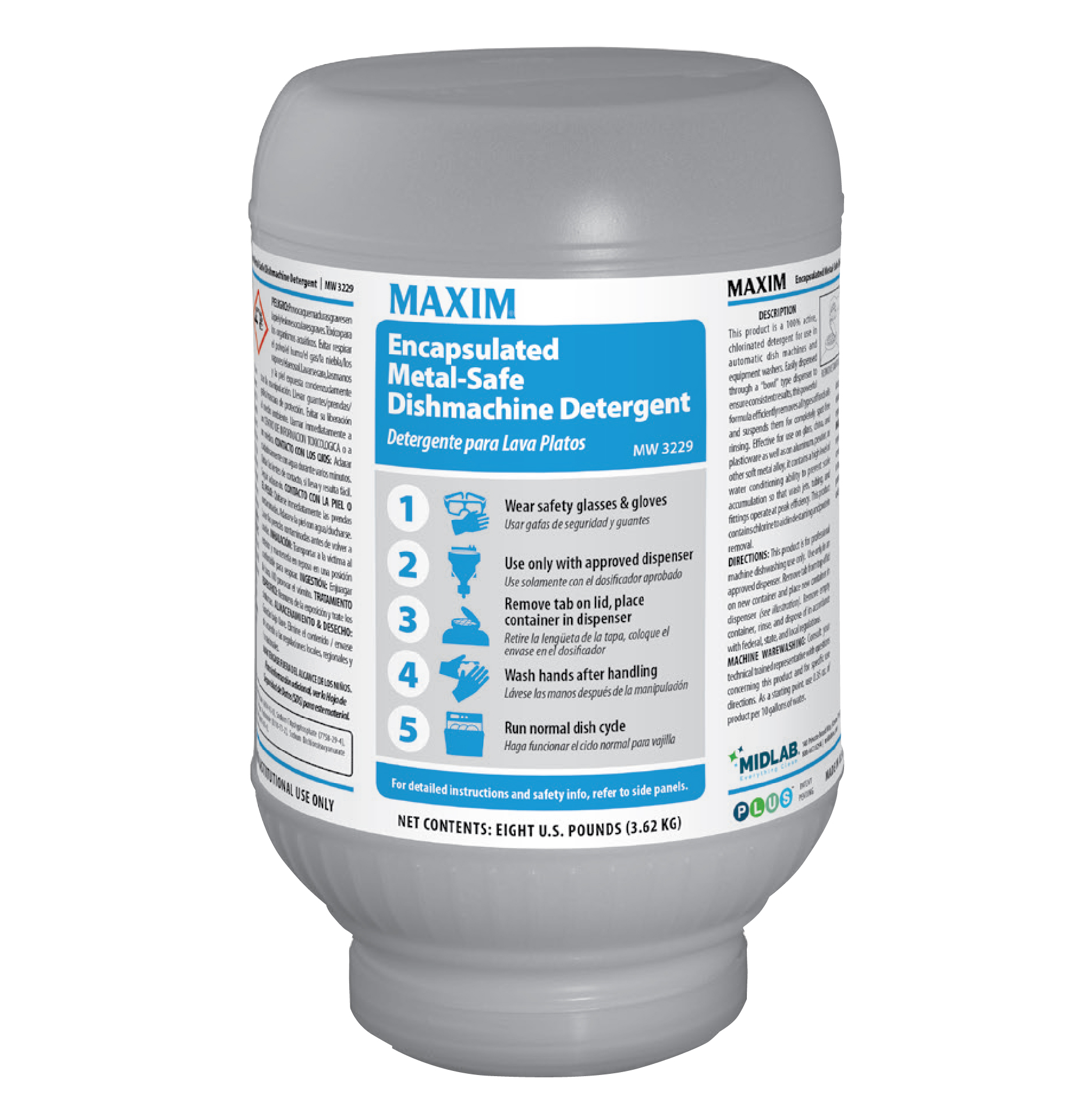 Maxim Encapsulated Metal Safe Dishmachine Detergent-8 lb.. 4/cs