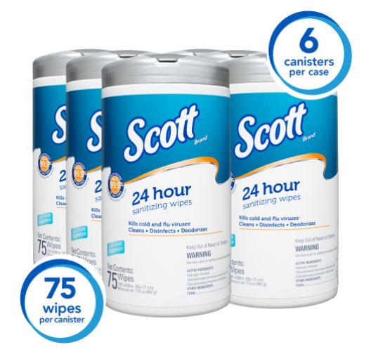 6/75ct Scott® Canister 24 Hour Sanitizing Wipes