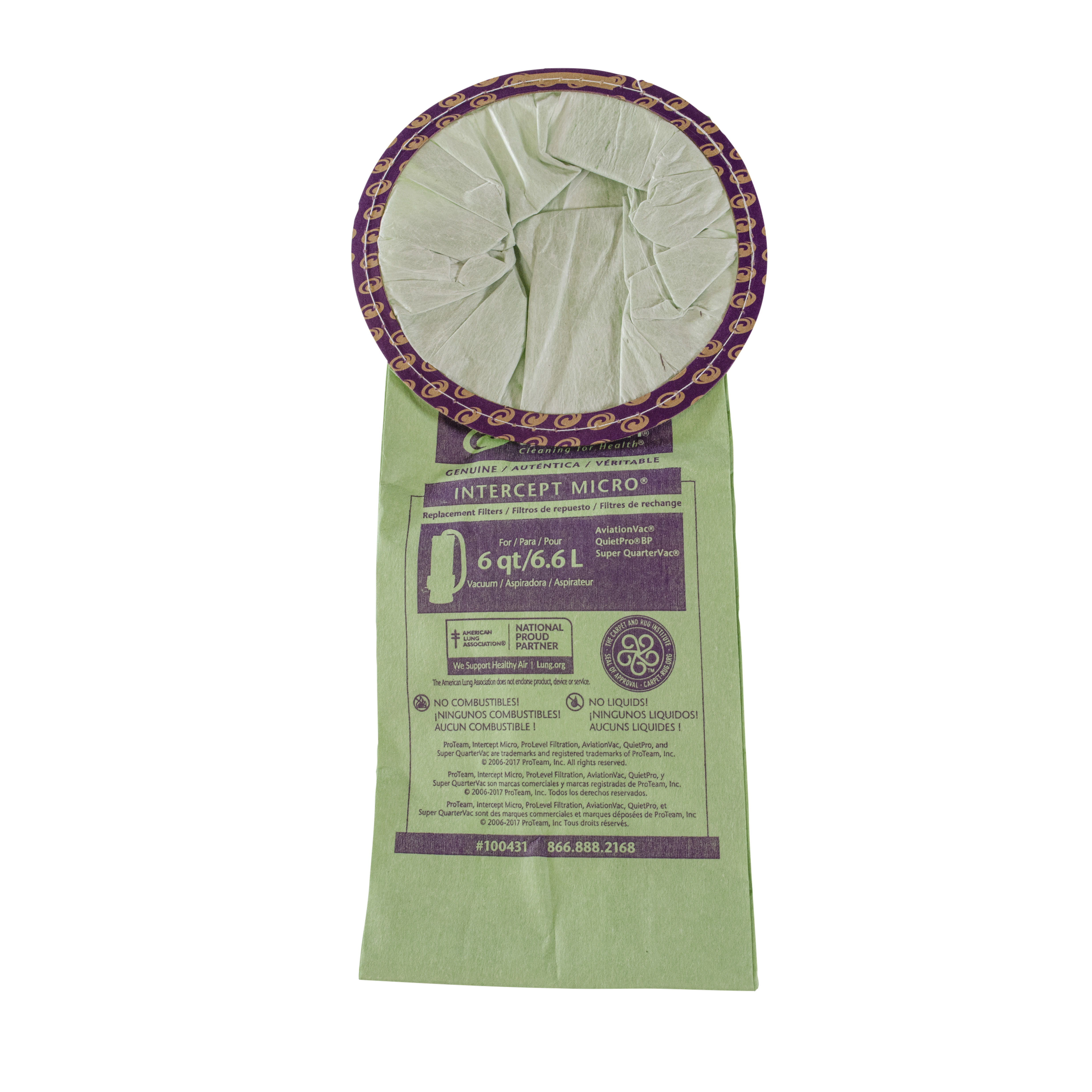 100431, ProTeam Intercept Micro Filter Bag, Open Collar, Fits 6 qt. (10 pk.)