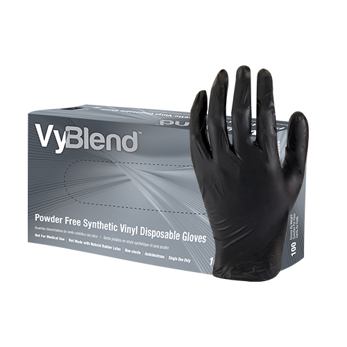 10/100 XL VyBlend® Synthetic Vinyl Disposable Gloves, Powder Free, Black, 4.5 mil