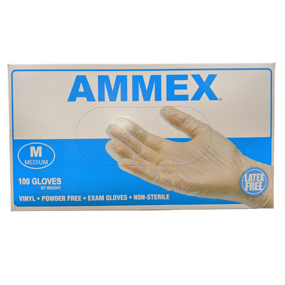 10/100 Ammex Med Clear;Pf Vinyl Exam Glove
